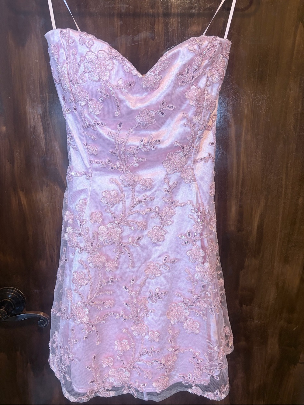 Erin Satin Floral Embroidered Lace-Up Dress